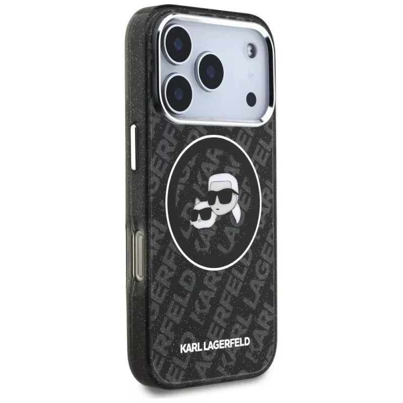 Karl Lagerfeld IML Glitter Karl & Choupette Heads Logo MagSafe Hülle für iPhone 17 Pro Schwarz