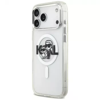 Karl Lagerfeld IML Glitter Karl & Choupette Sketch Logo MagSafe-Hülle für iPhone 17 Pro Max, Transparent