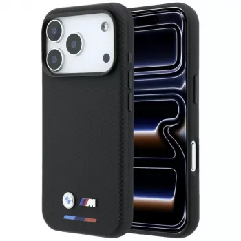 BMW M Quadrille Kevlar Tricolor & Metall-Logo MagSafe Case für iPhone 18 Pro / 17 Pro - Schwarz