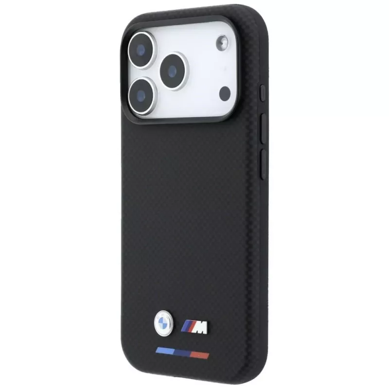 BMW M Quadrille Kevlar Tricolor & Metall-Logo MagSafe Case für iPhone 18 Pro / 17 Pro - Schwarz