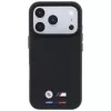 BMW M Quadrille Kevlar Tricolor & Metall-Logo MagSafe Case für iPhone 18 Pro / 17 Pro - Schwarz