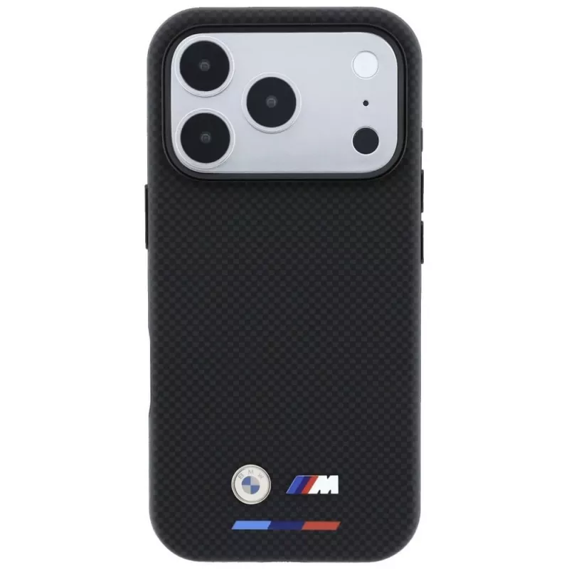 BMW M Quadrille Kevlar Tricolor & Metall-Logo MagSafe Case für iPhone 18 Pro / 17 Pro - Schwarz