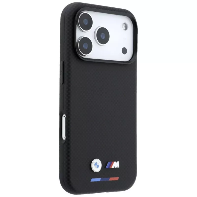 BMW M Quadrille Kevlar Tricolor & Metall-Logo MagSafe Case für iPhone 18 Pro / 17 Pro - Schwarz