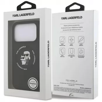 Karl Lagerfeld Silikon Karl & Choupette Ring MagSafe Hülle für iPhone 17 Pro Max - Schwarz