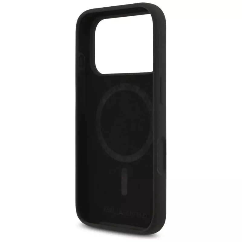 Karl Lagerfeld Silikon Karl & Choupette Ring MagSafe Hülle für iPhone 17 Pro Max - Schwarz