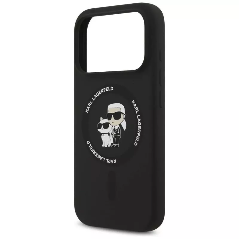 Karl Lagerfeld Silikon Karl & Choupette Ring MagSafe Hülle für iPhone 17 Pro Max - Schwarz