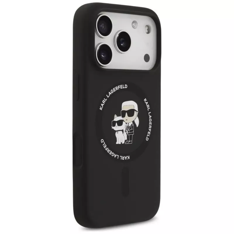Karl Lagerfeld Silikon Karl & Choupette Ring MagSafe Hülle für iPhone 17 Pro Max - Schwarz
