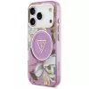 GUESS IML Glitter Flowers Triangle MagSafe-Hülle für iPhone 18 Pro / 17 Pro - Lila