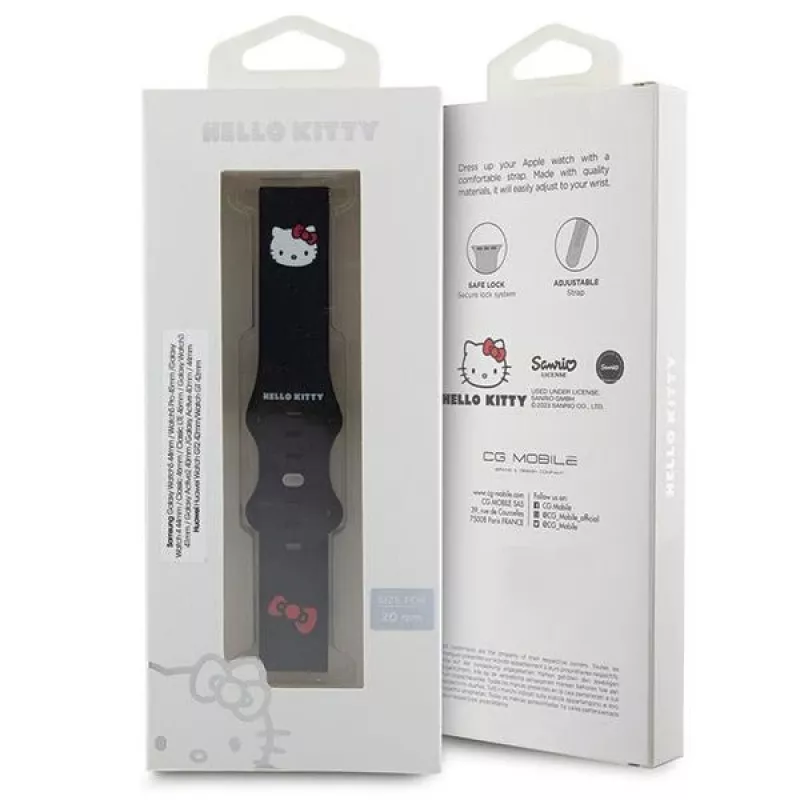 Hello Kitty Universelles Silikon-Armband mit Kitty-Kopf-Design, Schwarz, 20mm