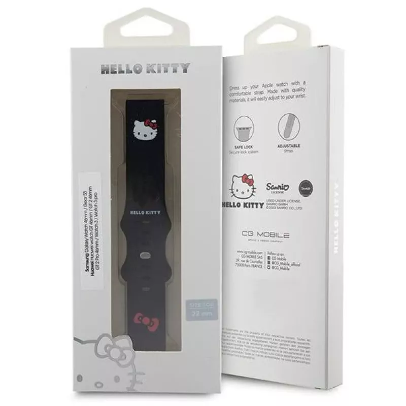 Hello Kitty Silikon-Armband mit Kitty-Kopf für Smartwatches, 22 mm, Schwarz