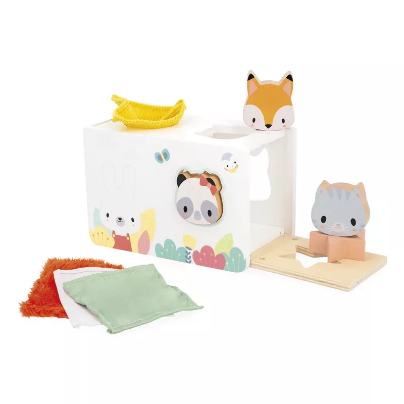 Janod Pure Sensorik-Box aus Holz mit Tüchern - Feinmotorik-Spielzeug für Kleinkinder ab 12 Monaten