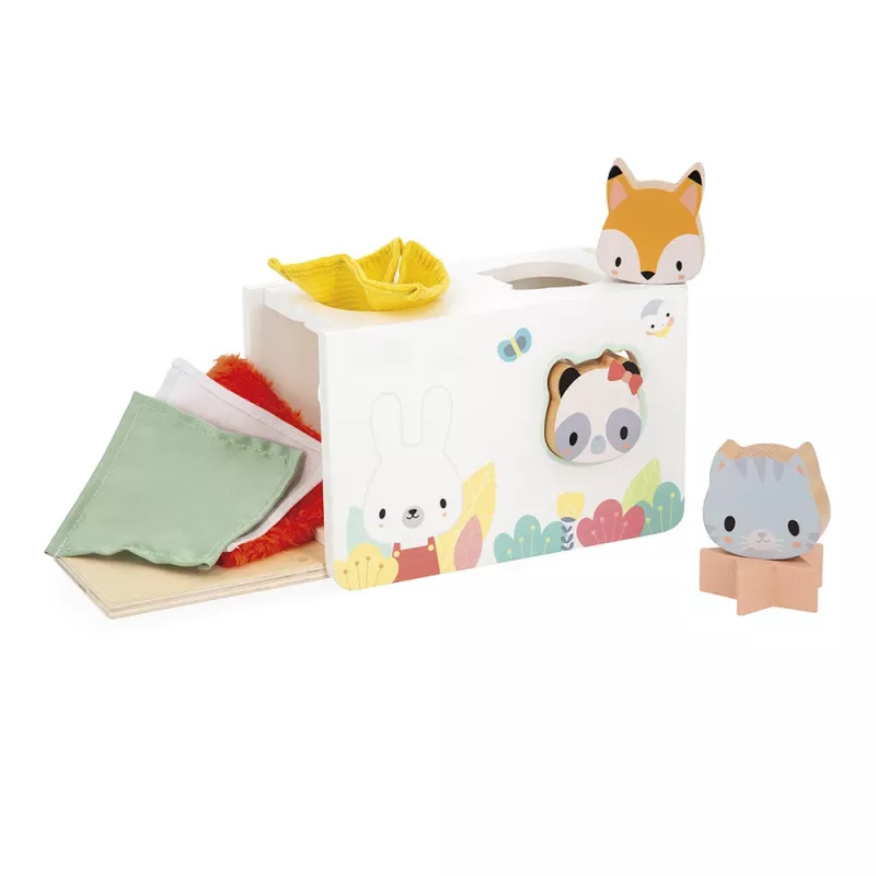 Janod Pure Sensorik-Box aus Holz mit Tüchern - Feinmotorik-Spielzeug für Kleinkinder ab 12 Monaten