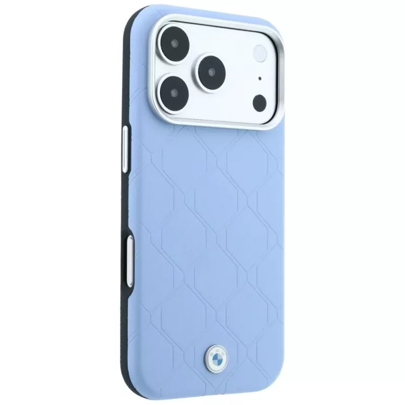 BMW Sign Deboss Quilted Metal Logo MagSafe Hülle für iPhone 17 Pro / 18 Pro - Blau