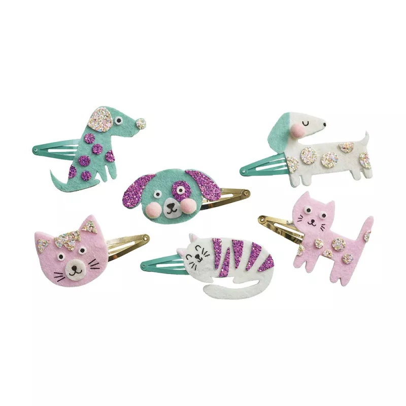 Janod DIY Glitzer Haarspangen Bastelset – Hunde & Katzen, 5+ Jahre
