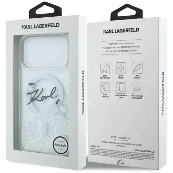 Karl Lagerfeld Liquid Glitter Karl Script Logo MagSafe Hülle für iPhone 17 Pro Transparent
