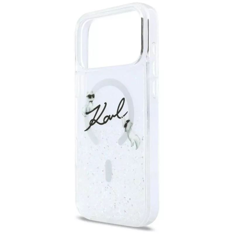 Karl Lagerfeld Liquid Glitter Karl Script Logo MagSafe Hülle für iPhone 17 Pro Transparent