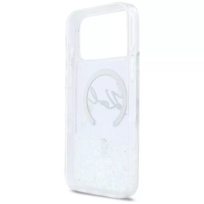 Karl Lagerfeld Liquid Glitter Karl Script Logo MagSafe Hülle für iPhone 17 Pro Transparent