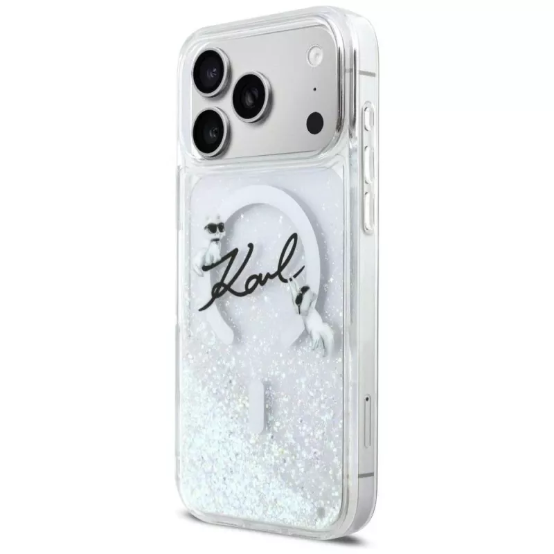 Karl Lagerfeld Liquid Glitter Karl Script Logo MagSafe Hülle für iPhone 17 Pro Transparent