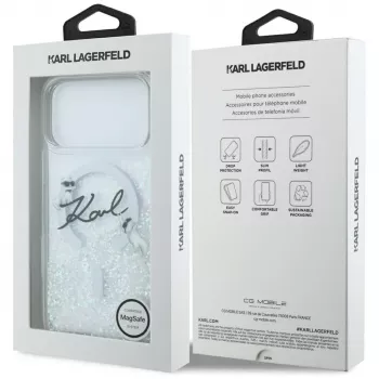 Karl Lagerfeld Liquid Glitter Karl Script Logo MagSafe Hülle für iPhone 17 Pro Max, Transparent