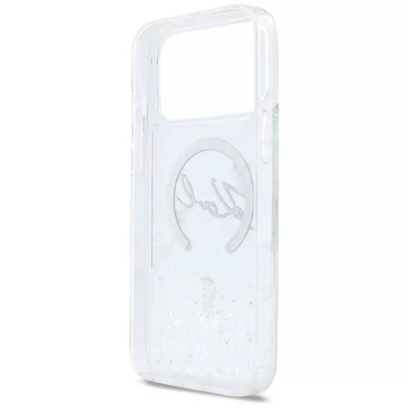 Karl Lagerfeld Liquid Glitter Karl Script Logo MagSafe Hülle für iPhone 17 Pro Max, Transparent