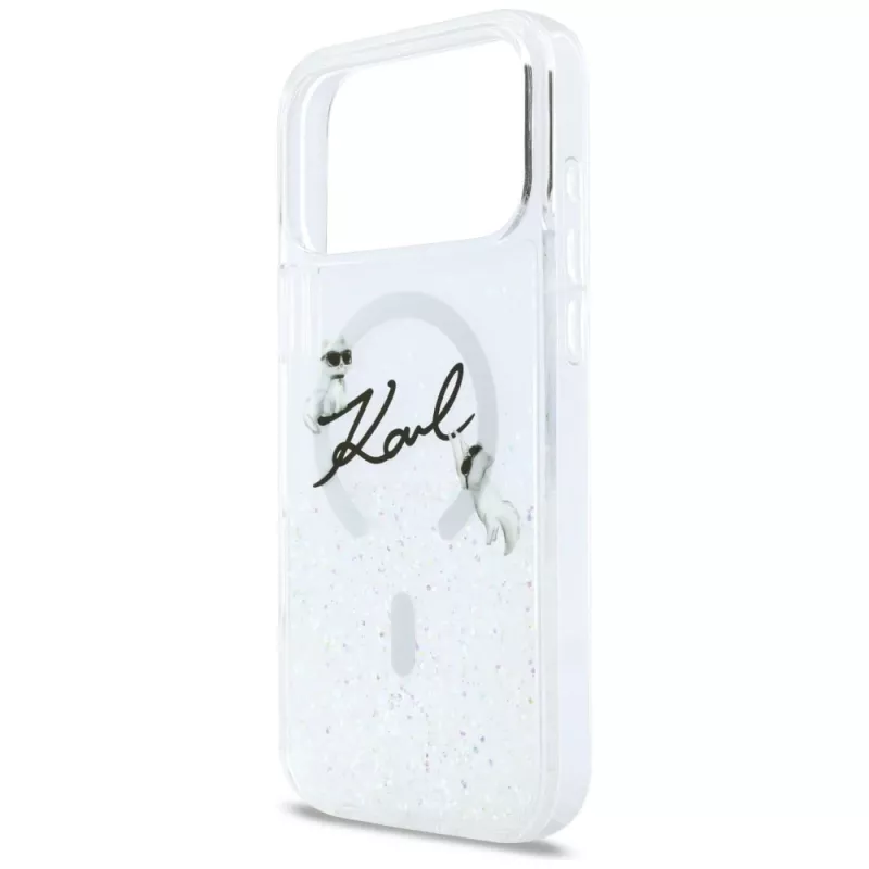 Karl Lagerfeld Liquid Glitter Karl Script Logo MagSafe Hülle für iPhone 17 Pro Max, Transparent