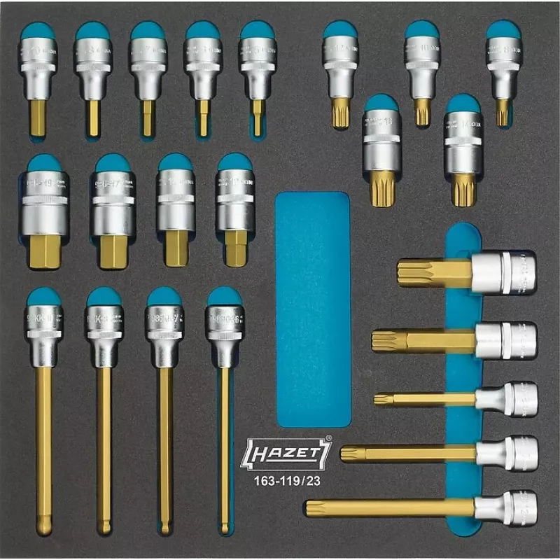 HAZET 1/2 Zoll Steckschlüssel-Einsatz-Set 163-119/23, 23-teilig, Hex, TX, XZN