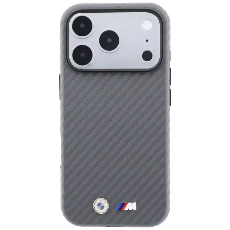 BMW M Carbon Metal Logo MagSafe-Hülle für iPhone 18 Pro / 17 Pro - Grau