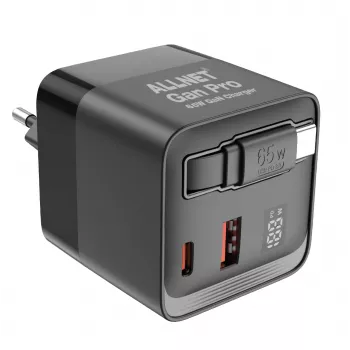 ALLNET 65W GaN USB-C PD Wandladegerät mit Quick Charge 3.0, 2x USB-C und 1x USB-A