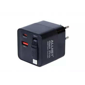 ALLNET 65W GaN USB-C PD Wandladegerät mit Quick Charge 3.0, 2x USB-C und 1x USB-A