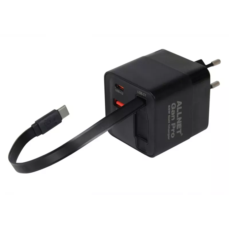 ALLNET 65W GaN USB-C PD Wandladegerät mit Quick Charge 3.0, 2x USB-C und 1x USB-A