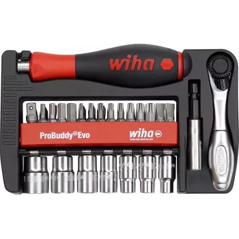 WIHA 46960 Evo 40-teiliges Bit- und Steckschlüssel-Set, 1/4 inch Antrieb, Chrom-Vanadium-Stahl, mit 72-Zahn-Ratsche, Steckschlüssel 5,5-13 mm, Bits: Schlitz, Phillips, Pozidriv, Torx, Inbus, im robusten Koffer
