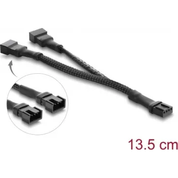 Delock Y-Fan-Kabel 1 x 4-Pin-PWM-Buchse auf 2 x 4-Pin-PWM-Stecker mit Geflechtschlauch 13,5 cm Schwarz