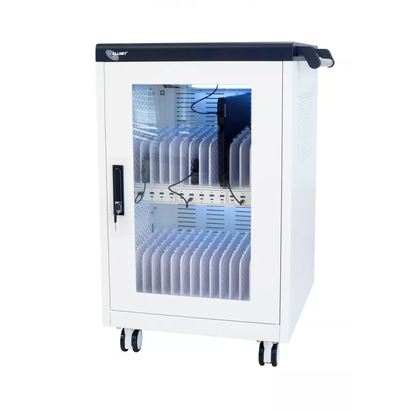 ALLNET 30-Geräte-Ladewagen mit 30 USB-A-Anschlüssen, 360W Gesamtleistung, abschließbarer Stahlschrank, 30W pro Gerät (CX30-30W)