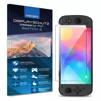 PEDEA Panzerglas-Displayschutz für Nintendo Switch 2 (2025) - 9H Härte, HD-Klarheit, blasenfrei, 2.5D Kanten