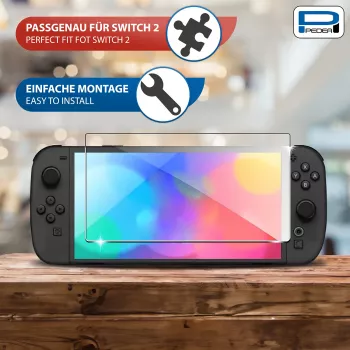 PEDEA Panzerglas-Displayschutz für Nintendo Switch 2 (2025) - 9H Härte, HD-Klarheit, blasenfrei, 2.5D Kanten