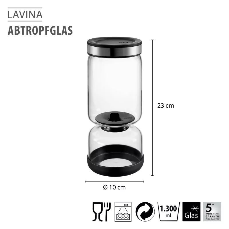 GEFU LAVINA Joghurt- und Quarksieb Glas 1,3 L mit Edelstahlsieb