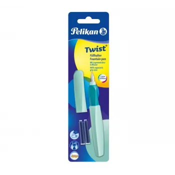 Pelikan Twist P457 Füllfederhalter, Mint, mittlere Feder, Edelstahl, Patronenfüllung, beidhändig, Deutschland