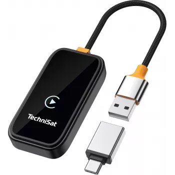 TechniSat Technicast 100 Kabelloser CarPlay- & Android-Auto-Adapter – Schwarz, USB-C, Plug & Play