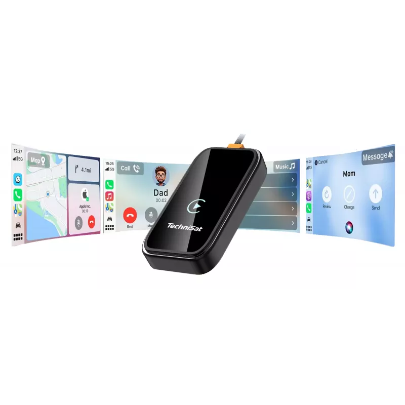TechniSat Technicast 100 Kabelloser CarPlay- & Android-Auto-Adapter – Schwarz, USB-C, Plug & Play