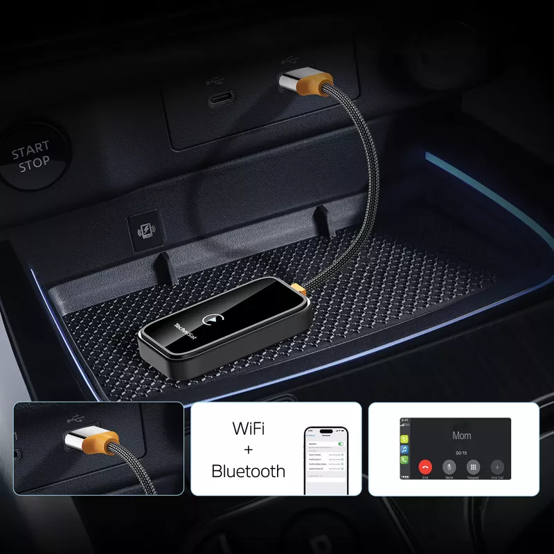 TechniSat Technicast 100 Kabelloser CarPlay- & Android-Auto-Adapter – Schwarz, USB-C, Plug & Play