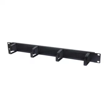 ALLNET 19 Zoll 1U Kabelmanagement-Panel mit Bürstenleiste und 4 Kabelösen, Stahl, Schwarz