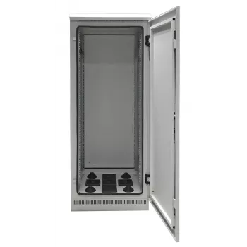 EFB Elektronik 19 Zoll Netzwerkschrank 24U 600x600 IP55 mit vormontiertem Sockel, Lichtgrau RAL 7035