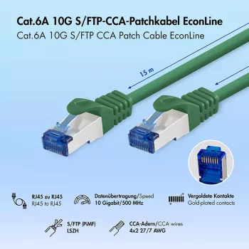 LogiLink Cat.6A S/FTP LSZH Patchkabel, 15m, Grün, EconLine
