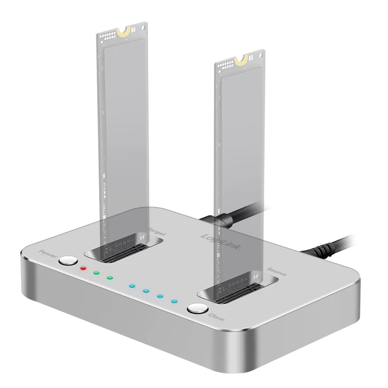 LogiLink USB 3.2 Gen2 Docking Station, 2-Bay, für M.2 NVMe SSD, Klon-Funktion