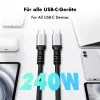 LogiLink USB 2.0 Type-C Kabel, C/M auf C/M, 480 Mbps, 240W, Nylon, Metall, Schwarz/Silber, 2 m