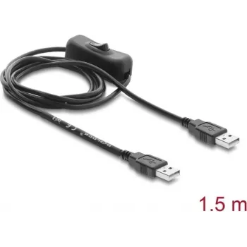 Delock USB-Stromkabel Typ-A Stecker auf Stecker mit Schalter 1,5 m