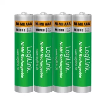 LogiLink LR03RB4 Wiederaufladbare NiMH AAA-Batterien, 4er-Blister, 800 mAh, 1,2 V, vorgeladen, geringe Selbstentladung