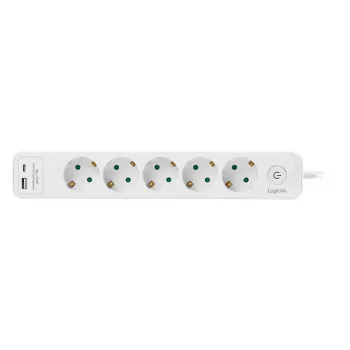 LogiLink LPS280U Steckdosenleiste, 5 AC-Steckdosen, 2 USB-Anschlüsse (USB-A & USB-C), 17W, Weiß