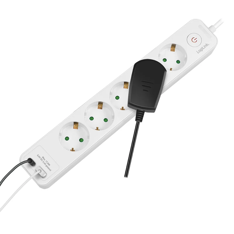 LogiLink LPS280U Steckdosenleiste, 5 AC-Steckdosen, 2 USB-Anschlüsse (USB-A & USB-C), 17W, Weiß