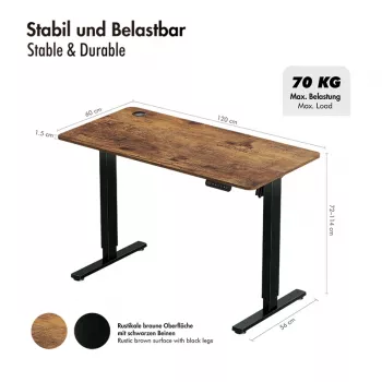 LOGILINK EO0057 Elektrischer Sitz-Steh-Schreibtisch, 120x60 cm, Einzelmotor, braune Tischplatte, 70 kg Belastung